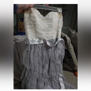 Teeze Me White and Gray Formal Hi-Low Dress